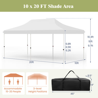 10 x 20 FT Pop-up Canopy Tent with Carrying Bag-White