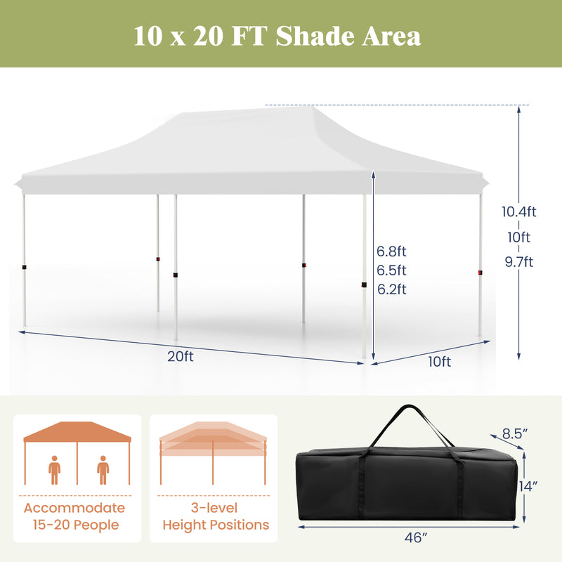 10 x 20 FT Pop-up Canopy Tent with Carrying Bag-White