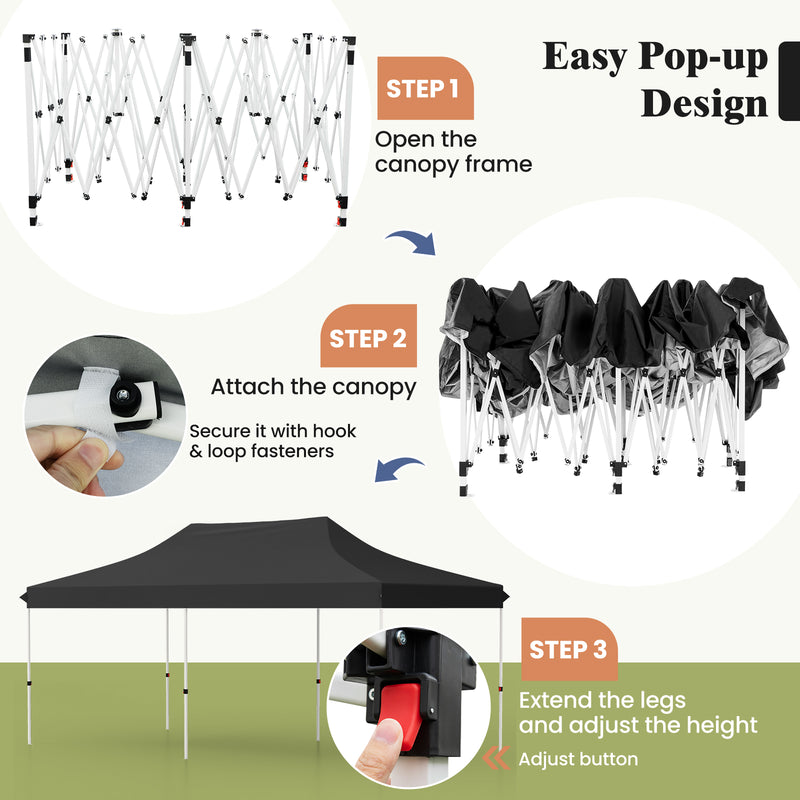 10 x 20 FT Pop-up Canopy Tent with Carrying Bag-Black