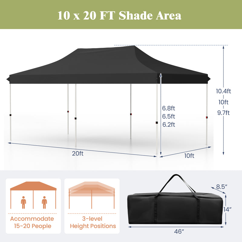 10 x 20 FT Pop-up Canopy Tent with Carrying Bag-Black