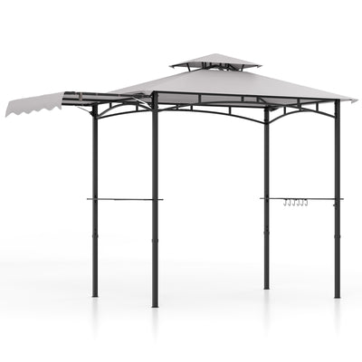 10.5 x 5 FT Grill Gazebo with Side Awning and Double-Tiered Top-Gray