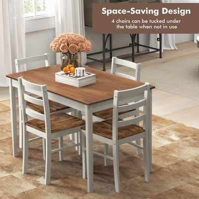 *5-Piece Wooden Dining Set with Rectangular Table and 4 Chairs - Coffee and White