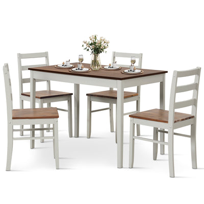 *5-Piece Wooden Dining Set with Rectangular Table and 4 Chairs - Coffee and White
