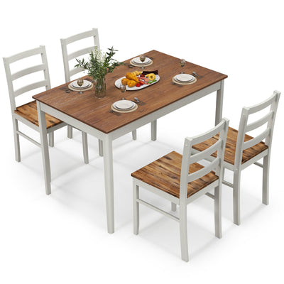 *5-Piece Wooden Dining Set with Rectangular Table and 4 Chairs - Coffee and White