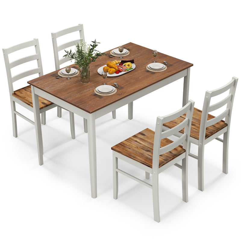 *5-Piece Wooden Dining Set with Rectangular Table and 4 Chairs - Coffee and White