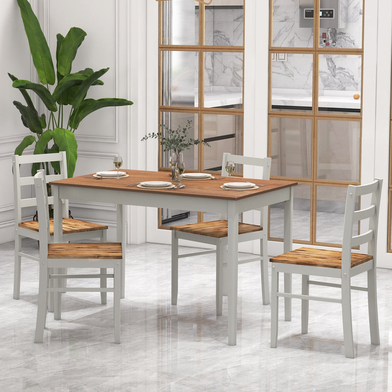 *5-Piece Wooden Dining Set with Rectangular Table and 4 Chairs - Coffee and White