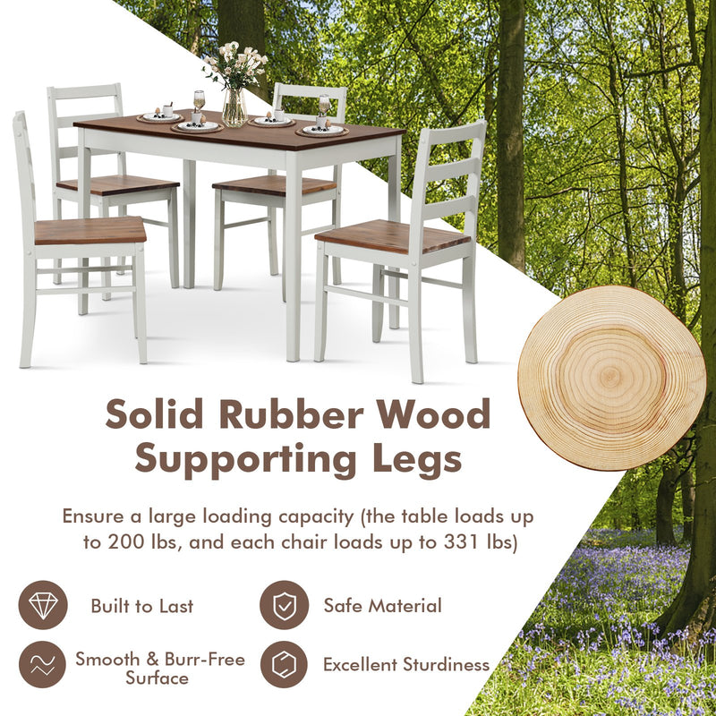 *5-Piece Wooden Dining Set with Rectangular Table and 4 Chairs - Coffee and White