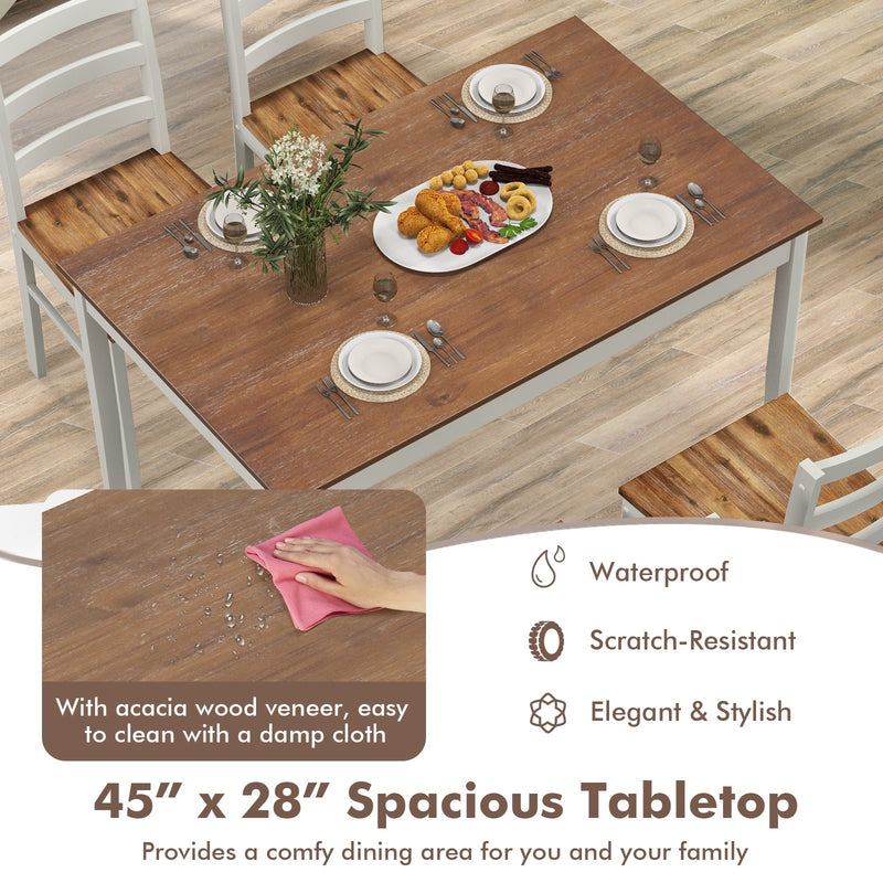 *5-Piece Wooden Dining Set with Rectangular Table and 4 Chairs - Coffee and White