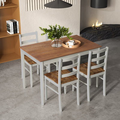 *5-Piece Wooden Dining Set with Rectangular Table and 4 Chairs - Coffee and White