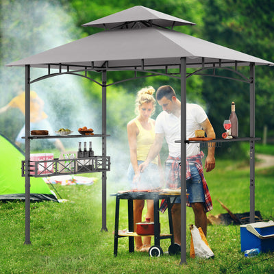 8 x 5 FT Outdoor Grill Gazebo with 2 Side Shelves and 20 Hooks-Gray