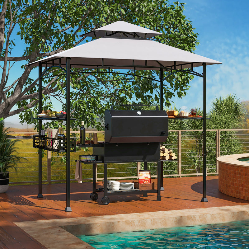 8 x 5 FT Outdoor Grill Gazebo with 2 Side Shelves and 20 Hooks-Gray