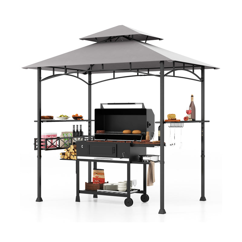 8 x 5 FT Outdoor Grill Gazebo with 2 Side Shelves and 20 Hooks-Gray