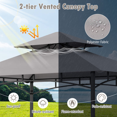 8 x 5 FT Outdoor Grill Gazebo with 2 Side Shelves and 20 Hooks-Gray