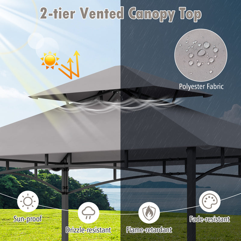 8 x 5 FT Outdoor Grill Gazebo with 2 Side Shelves and 20 Hooks-Gray