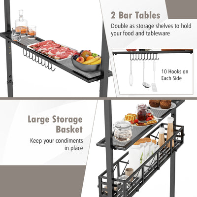 8 x 5 FT Outdoor Grill Gazebo with 2 Side Shelves and 20 Hooks-Gray