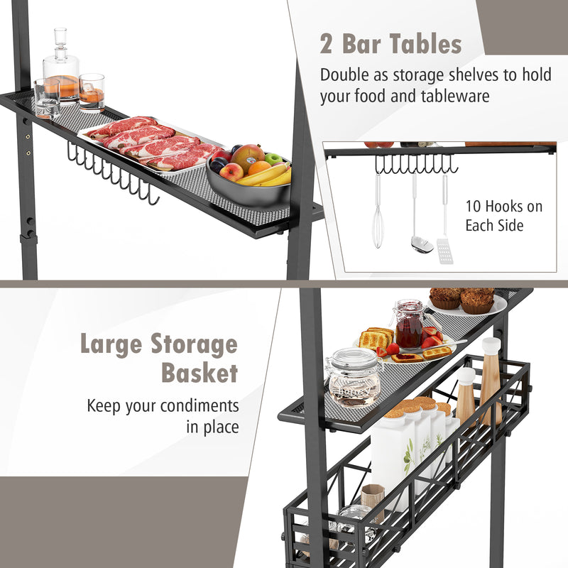 8 x 5 FT Outdoor Grill Gazebo with 2 Side Shelves and 20 Hooks-Gray