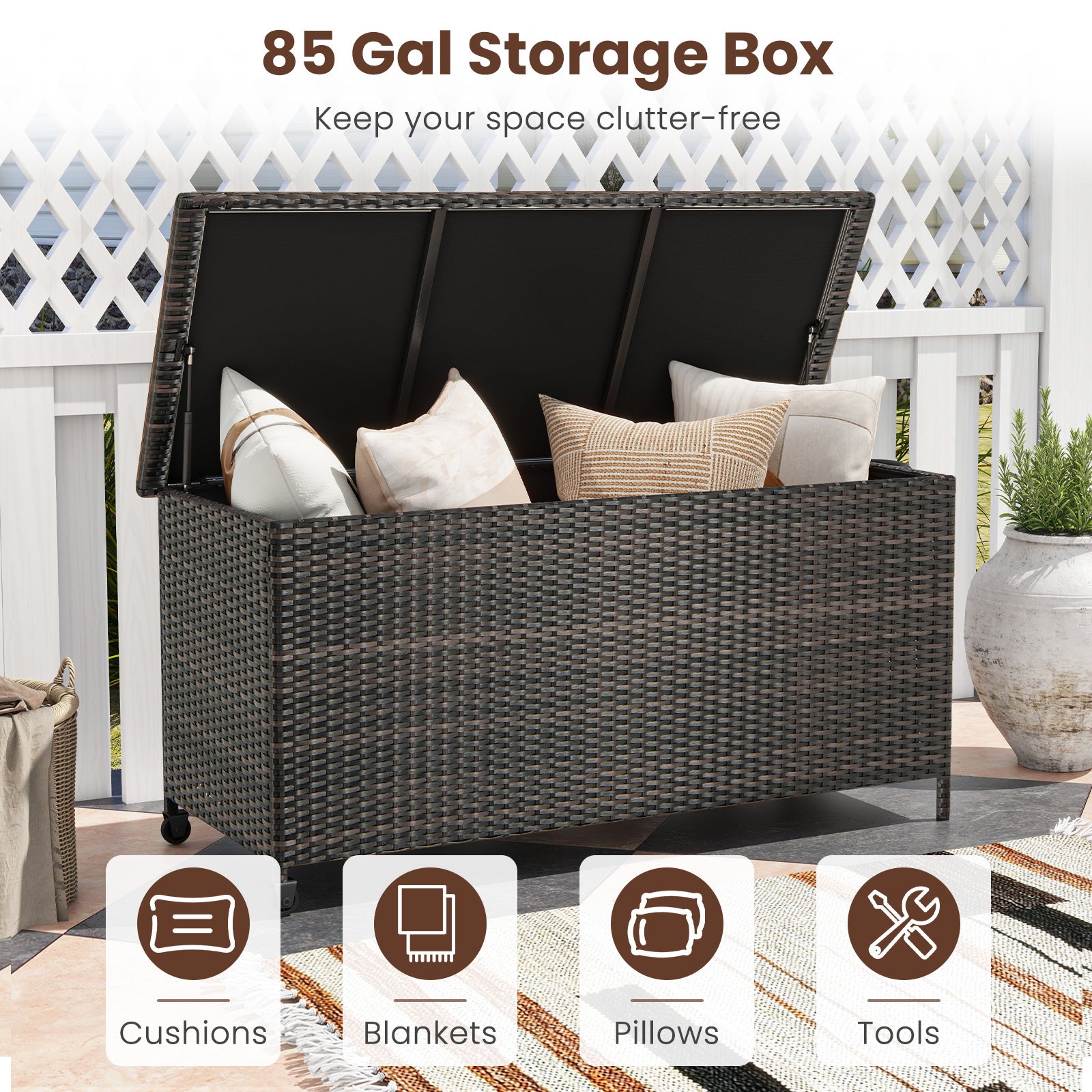 Indoor Outdoor 85 Gallon Storage Container with Waterproof Liner and ...
