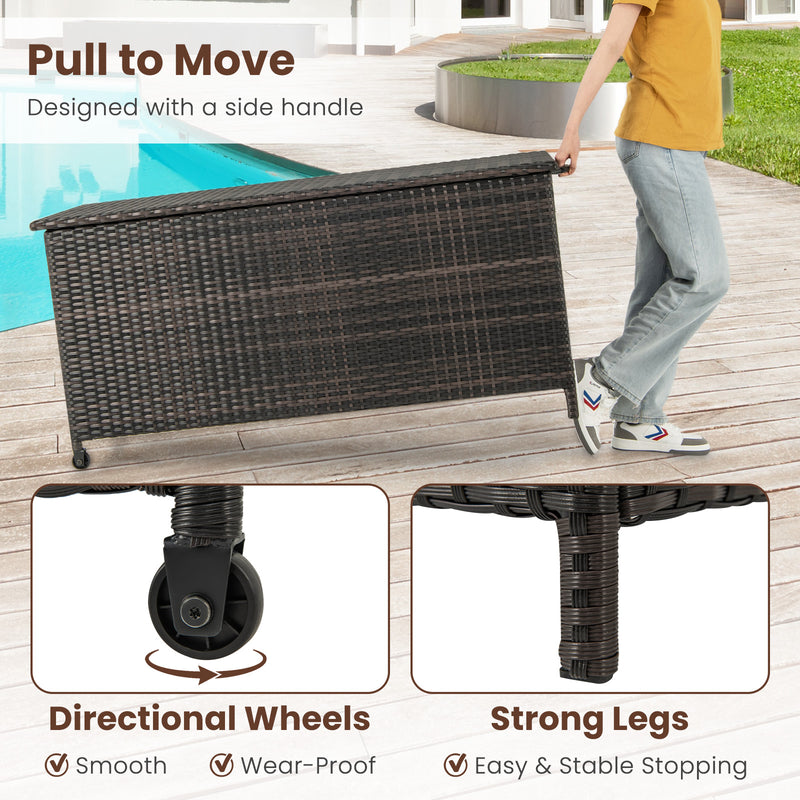 Indoor Outdoor 85 Gallon Storage Container with Waterproof Liner and Universal Wheels-Brown