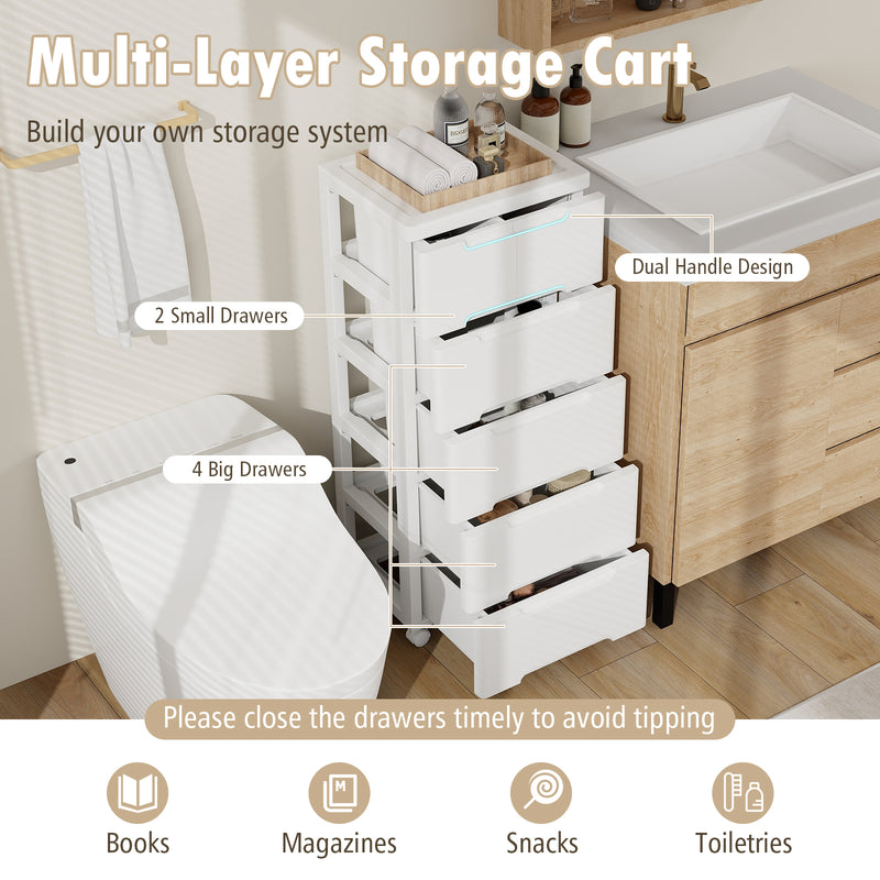 *Rolling Storage Cabinet with Universal Wheels and 5/6/7 Drawers - 6-Drawer