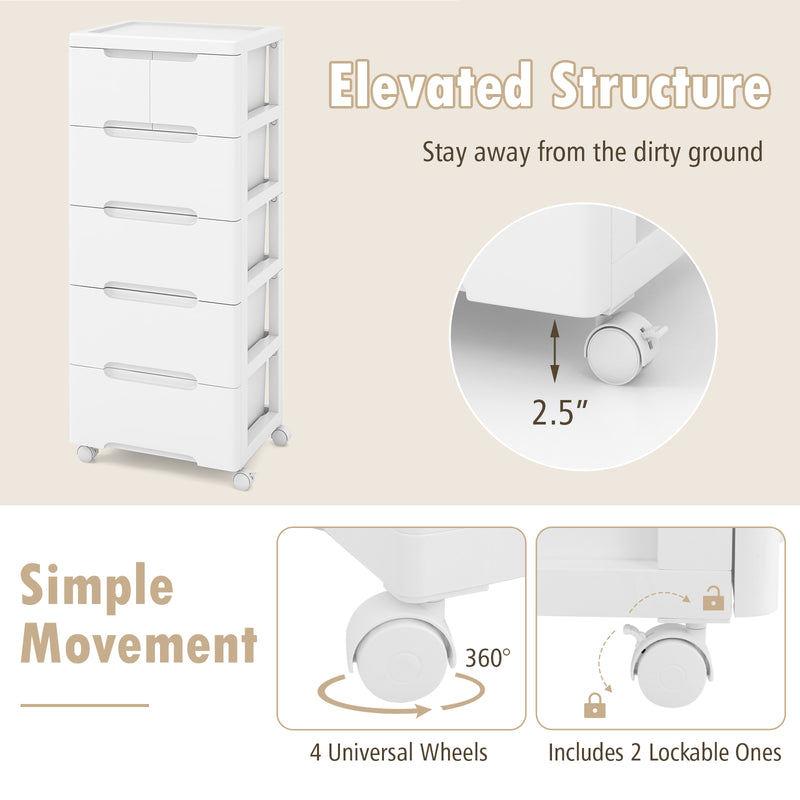 *Rolling Storage Cabinet with Universal Wheels and 5/6/7 Drawers - 6-Drawer