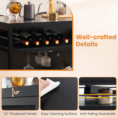 Kitchen Island with 4-Tier Storage Shelf and Long Footrest for Home-Black