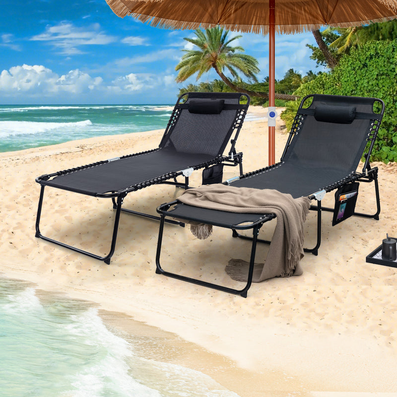 4 Position Folding Lounge Chaise with Adjustable Backrest and Footrest