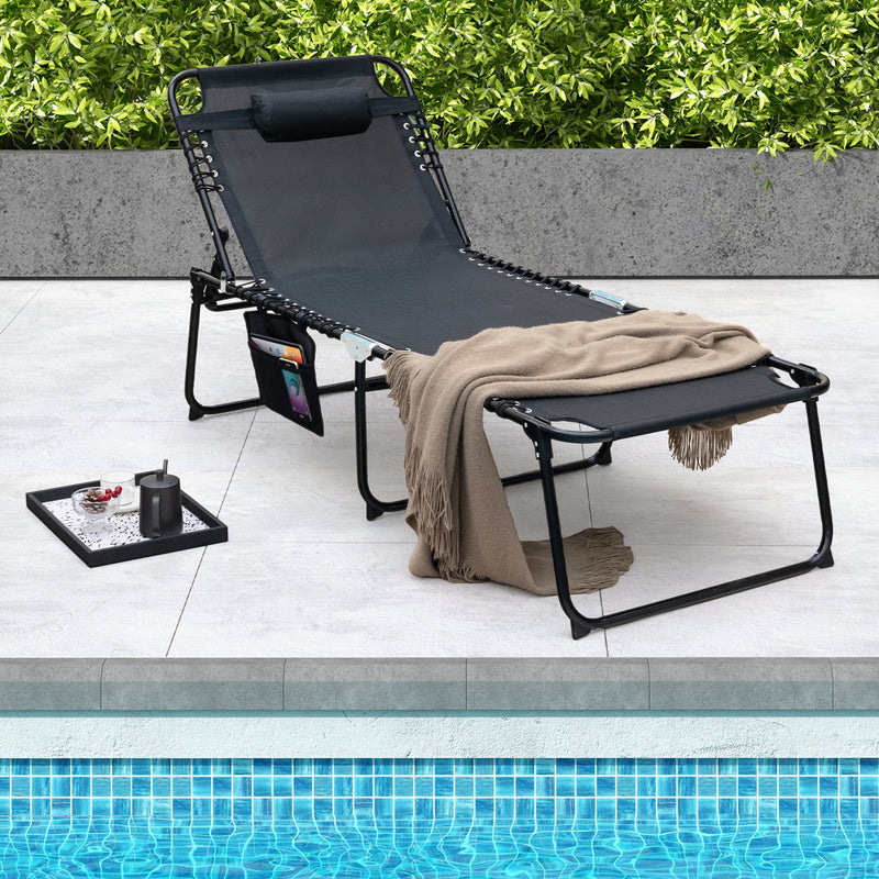 4 Position Folding Lounge Chaise with Adjustable Backrest and Footrest