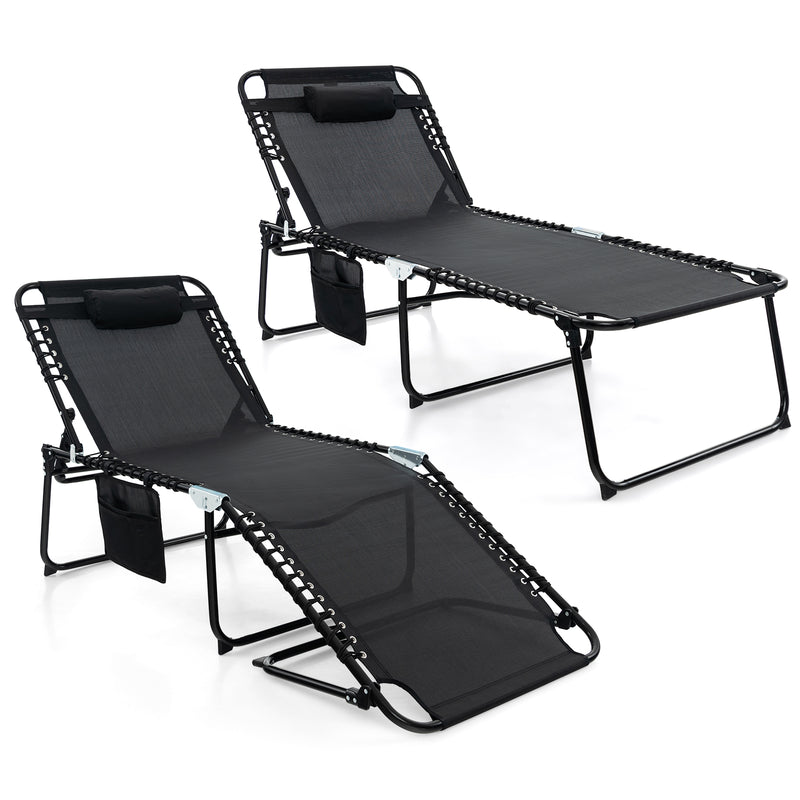 4 Position Folding Lounge Chaise with Adjustable Backrest and Footrest
