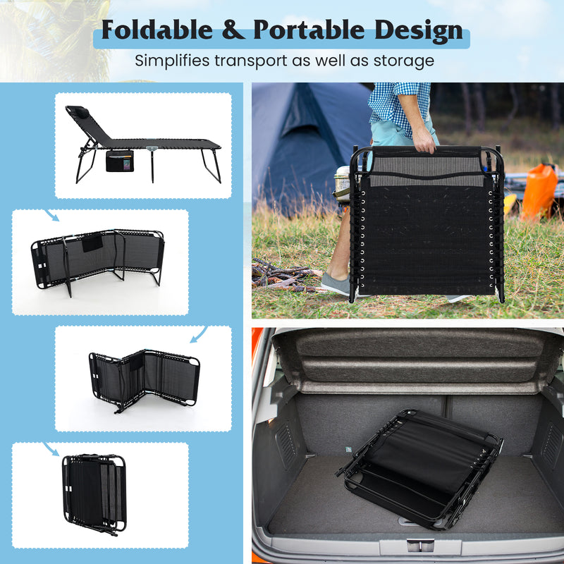 4 Position Folding Lounge Chaise with Adjustable Backrest and Footrest