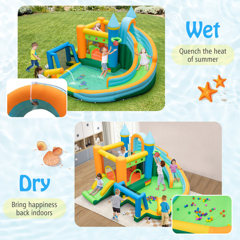 *Inflatable Water Slide with Dual Slides and Splash Pool Bounce House with 735W Blower