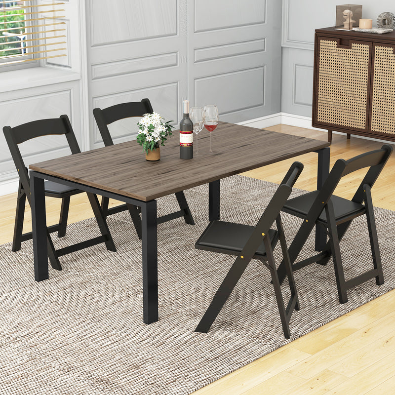 Set of 4 Dining Chairs Foldable Kitchen Chair with Rubber Wood Legs and Padded Seat-Black