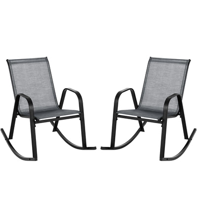 *Set of 2 Metal Patio Rocking Chair with Breathable Seat Fabric - Gray