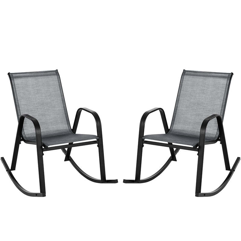 *Set of 2 Metal Patio Rocking Chair with Breathable Seat Fabric - Gray