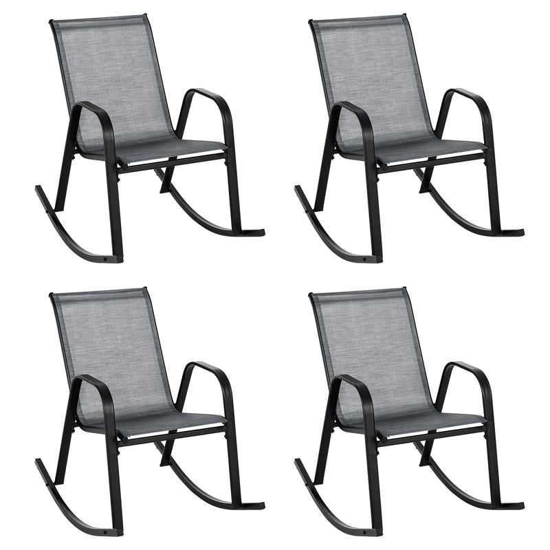 *Set of 2 Metal Patio Rocking Chair with Breathable Seat Fabric - Gray