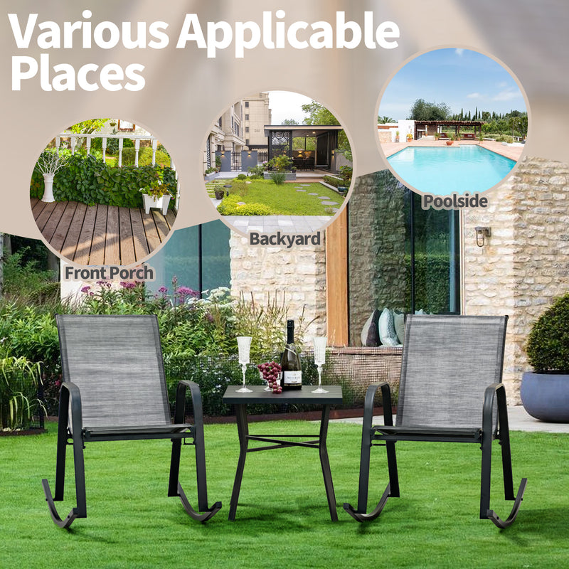 *Set of 2 Metal Patio Rocking Chair with Breathable Seat Fabric - Gray