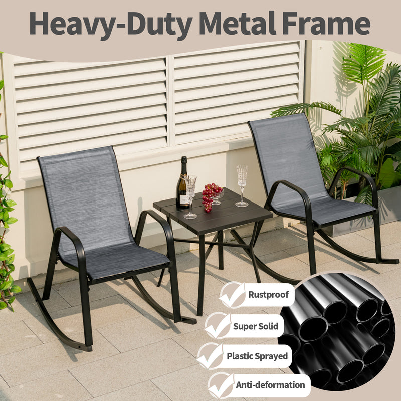 *Set of 2 Metal Patio Rocking Chair with Breathable Seat Fabric - Gray