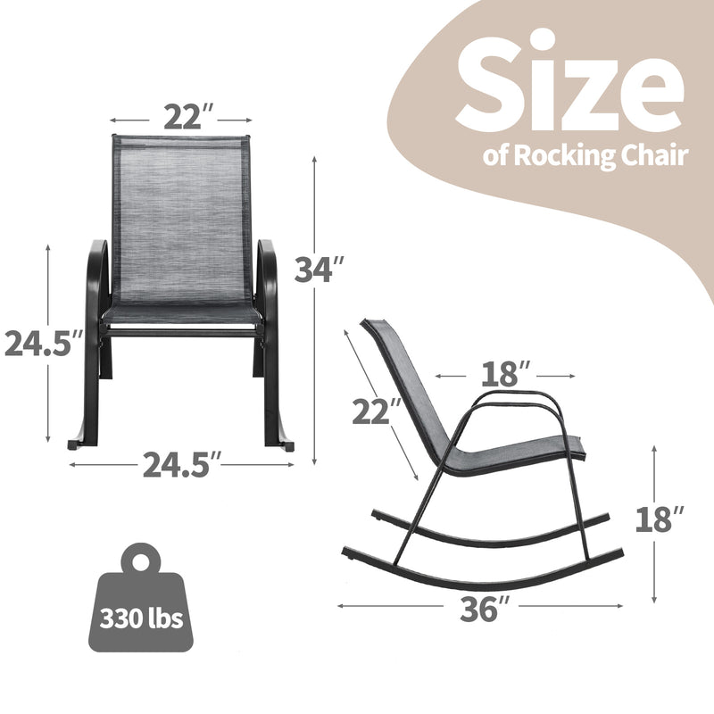 *Set of 2 Metal Patio Rocking Chair with Breathable Seat Fabric - Gray