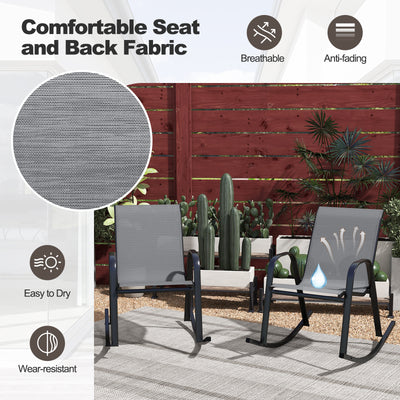 *Set of 2 Metal Patio Rocking Chair with Breathable Seat Fabric - Gray