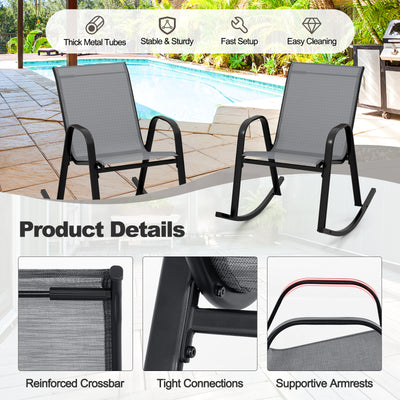 *Set of 2 Metal Patio Rocking Chair with Breathable Seat Fabric - Gray
