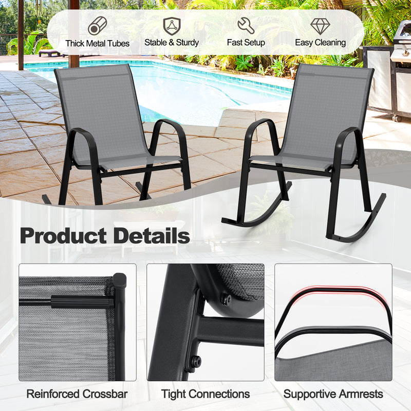 *Set of 2 Metal Patio Rocking Chair with Breathable Seat Fabric - Gray