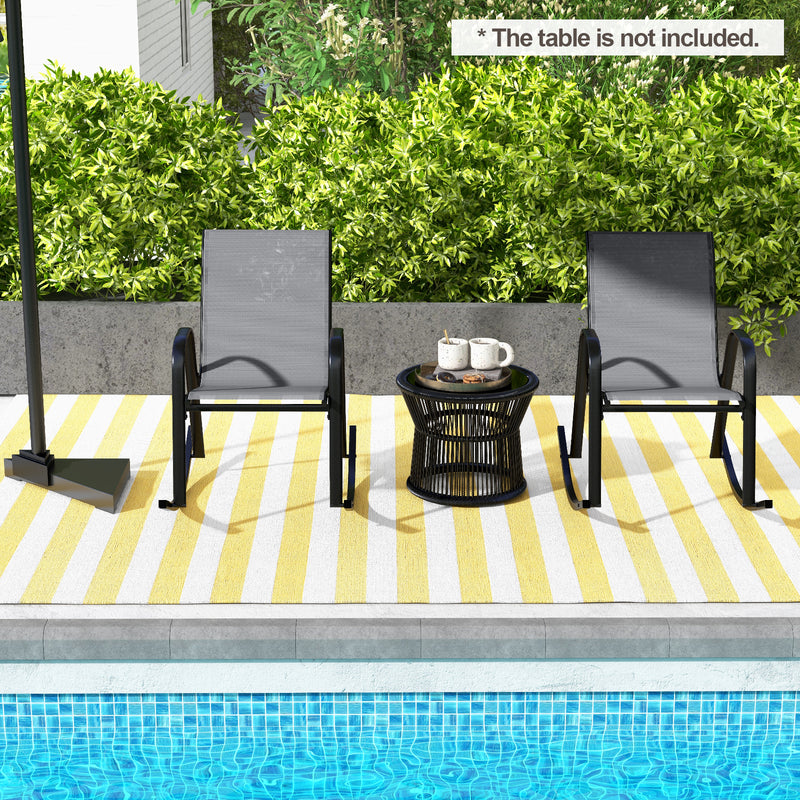 *Set of 2 Metal Patio Rocking Chair with Breathable Seat Fabric - Gray