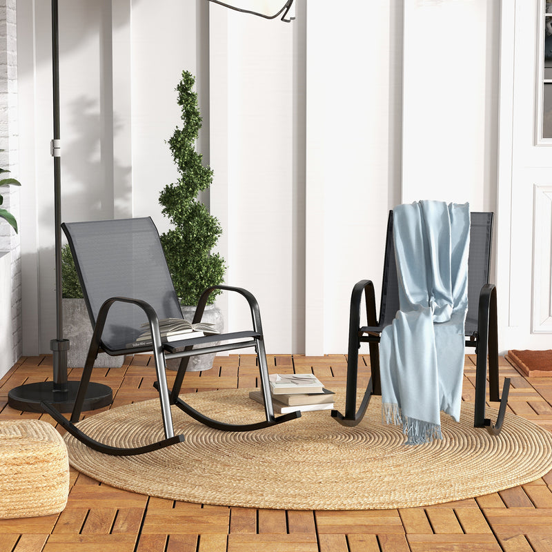 *Set of 2 Metal Patio Rocking Chair with Breathable Seat Fabric - Gray