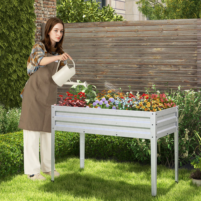 *Galvanized Raised Garden Bed Elevated Planter Box with Legs and Drainage Hole - Silver