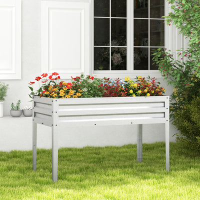 *Galvanized Raised Garden Bed Elevated Planter Box with Legs and Drainage Hole - Silver