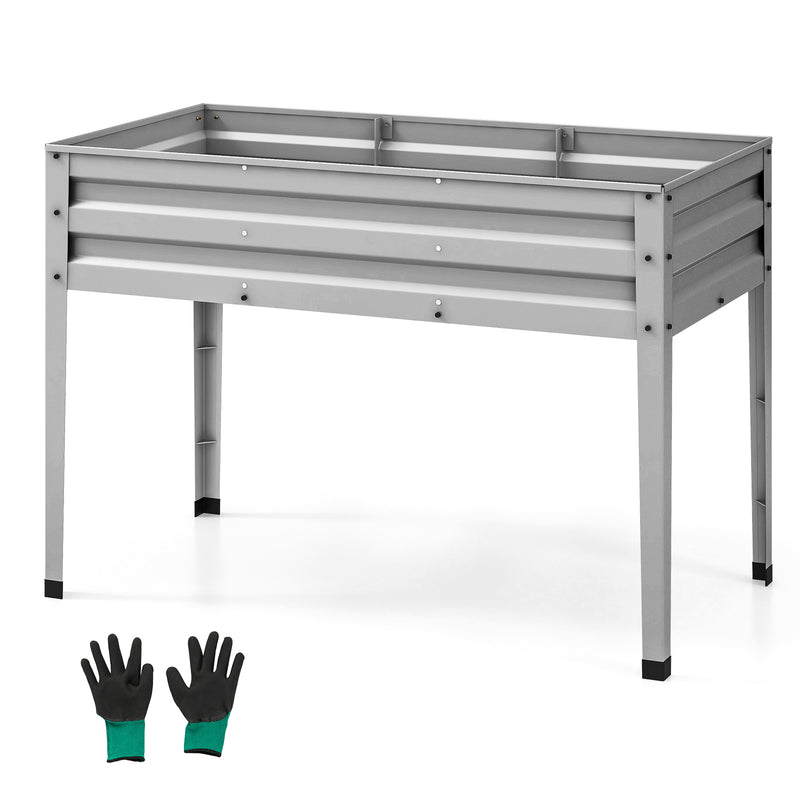 *Galvanized Raised Garden Bed Elevated Planter Box with Legs and Drainage Hole - Silver