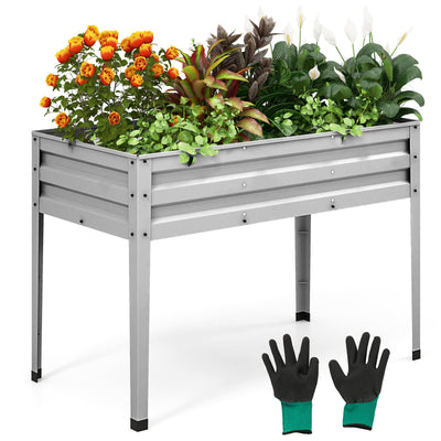 *Galvanized Raised Garden Bed Elevated Planter Box with Legs and Drainage Hole - Silver