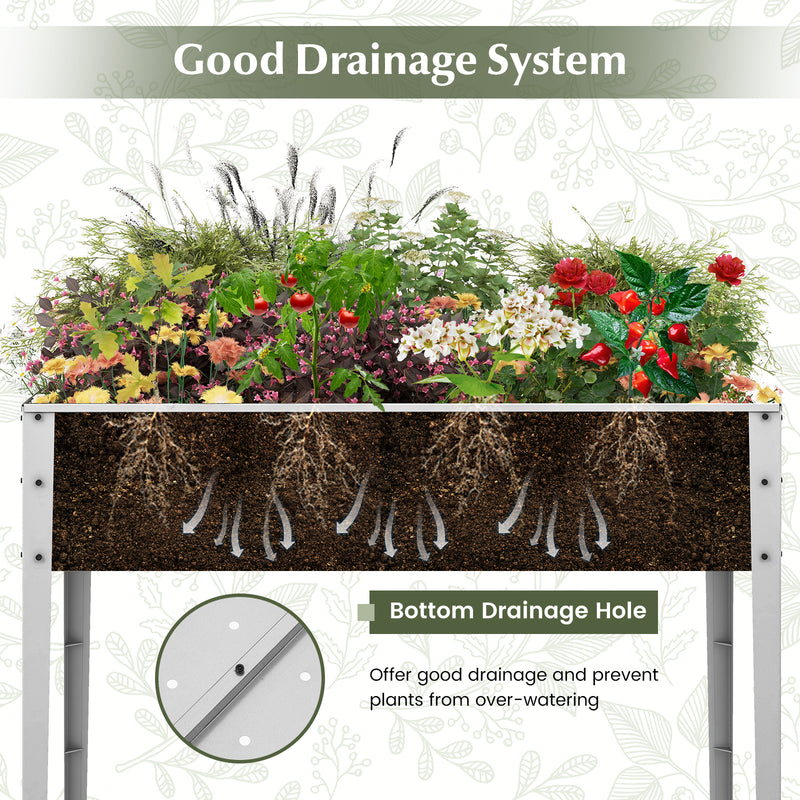 *Galvanized Raised Garden Bed Elevated Planter Box with Legs and Drainage Hole - Silver