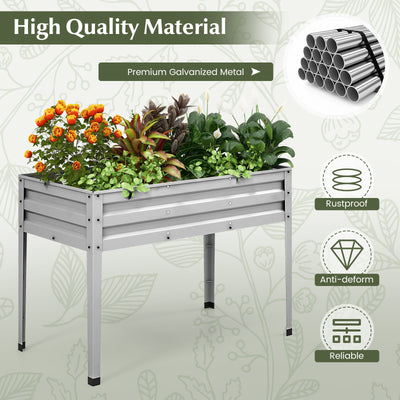 *Galvanized Raised Garden Bed Elevated Planter Box with Legs and Drainage Hole - Silver