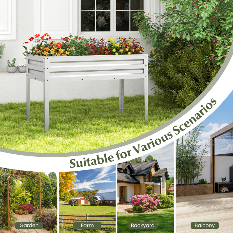 *Galvanized Raised Garden Bed Elevated Planter Box with Legs and Drainage Hole - Silver