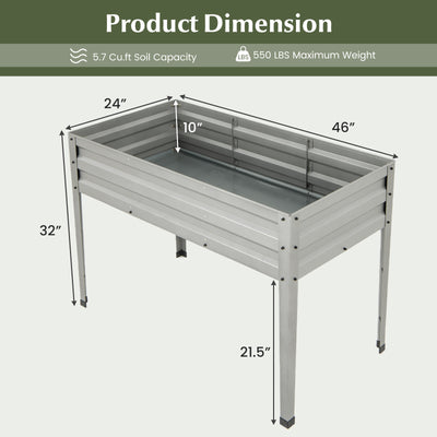 *Galvanized Raised Garden Bed Elevated Planter Box with Legs and Drainage Hole - Silver